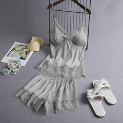 New Elastic Satin Lace Suit Nightdress With Suspenders Korean Style Suspenders