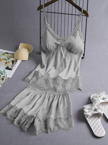 New Elastic Satin Lace Suit Nightdress With Suspenders Korean Style Suspenders