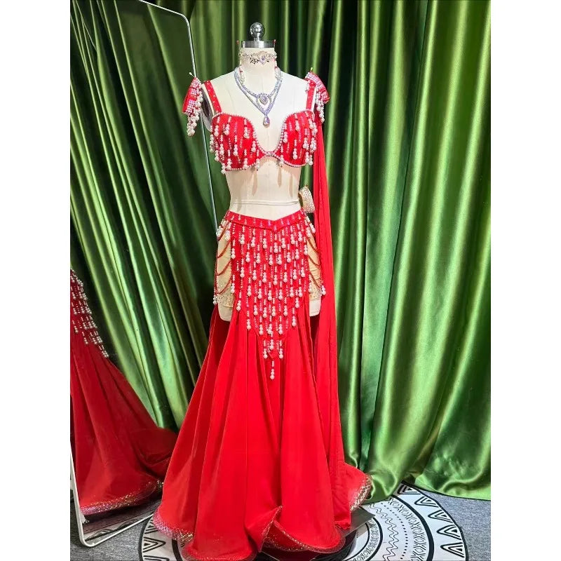 Customized Belly Dance Costumes Performance Dress Set Oriental Dance Dress Suit bra belt skirt