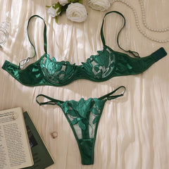 Lace Embroidery Mesh See-through Sexy Lingerie Set