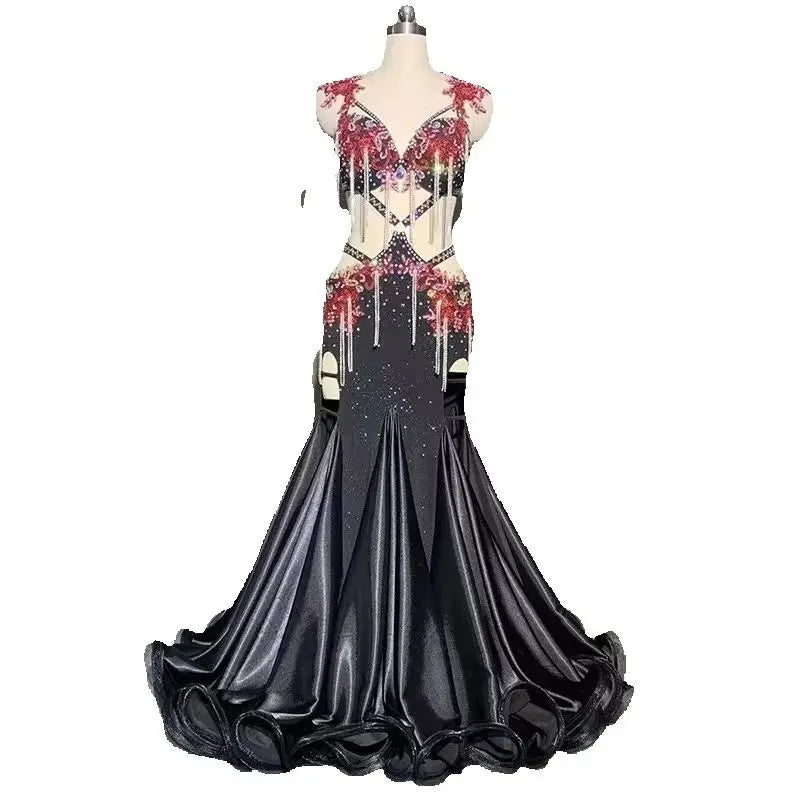 Customized Belly Dance Performance Costume Original Design Temperament Black Hip Hugging Big Swing Skirt Belly Dancing Bra Suit