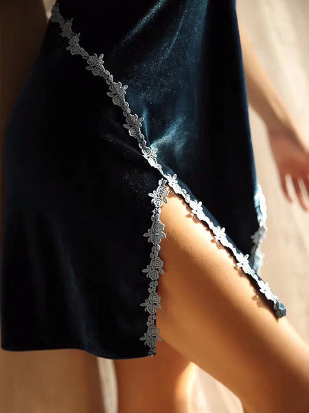 Velvet lace hollow suspender nightdress