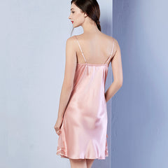 Silk nightdress with lace straps
