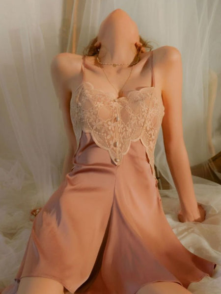 Women's Silk Nightdress With Short Suspenders