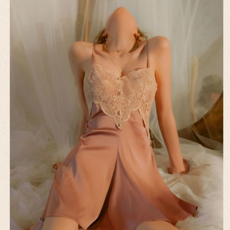 Women's Silk Nightdress With Short Suspenders