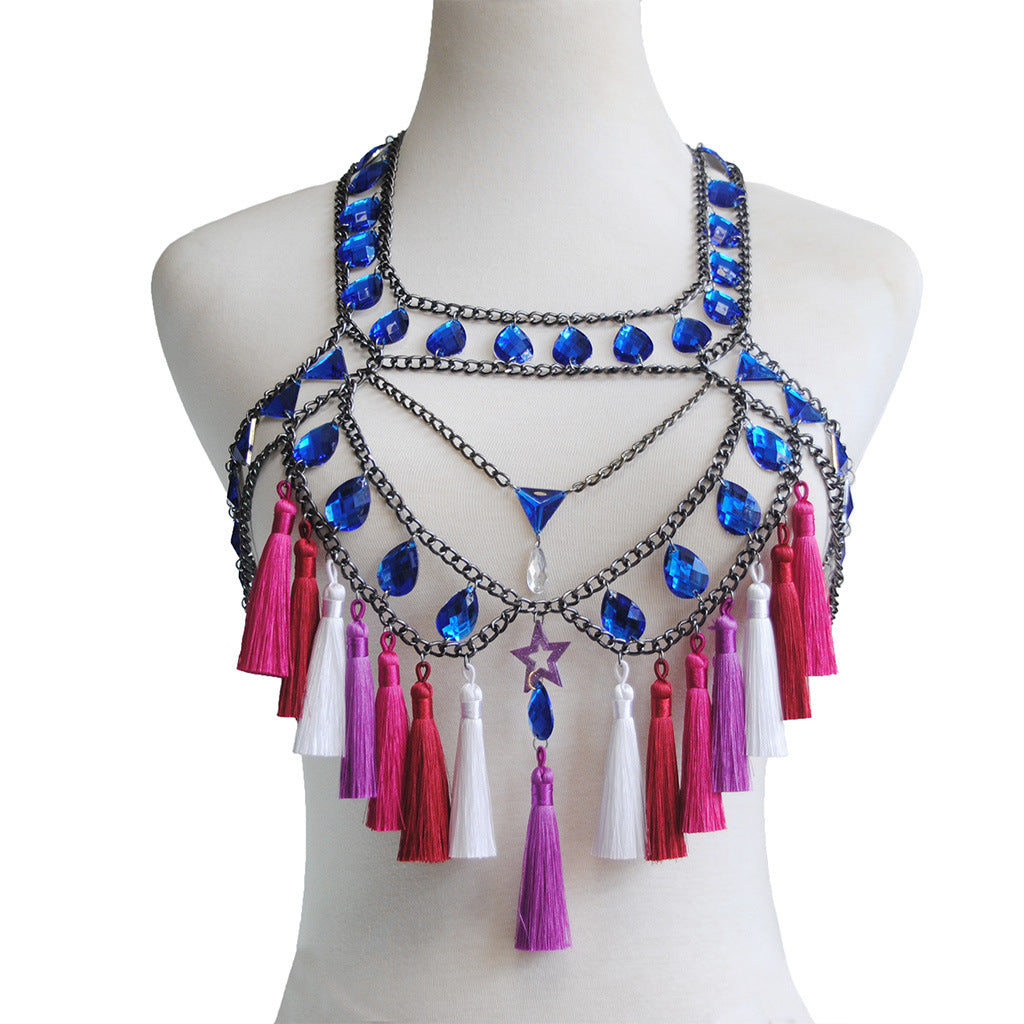 Body chain necklace tassel set