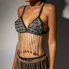 Crystal fringed metal bra