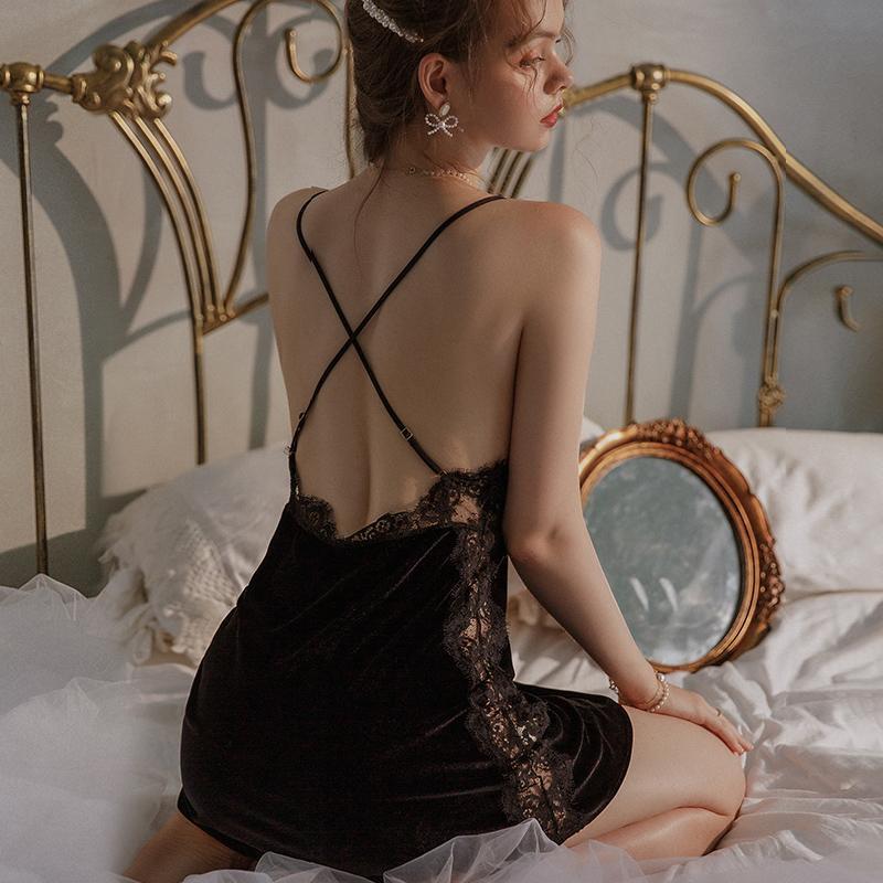 Velvet suspender nightdress