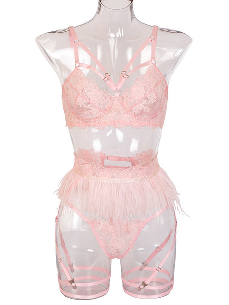 Sexy Erotic Lingerie Lace Underwear Cross Three Piece Female