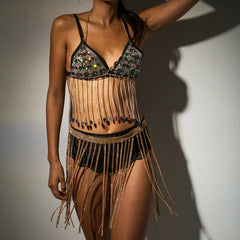 Crystal fringed metal bra
