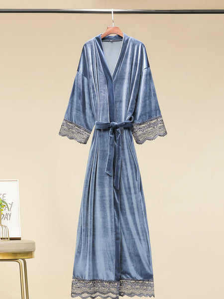 Long-sleeve Fleece Suspender Nightdress Gold Velvet Pajamas