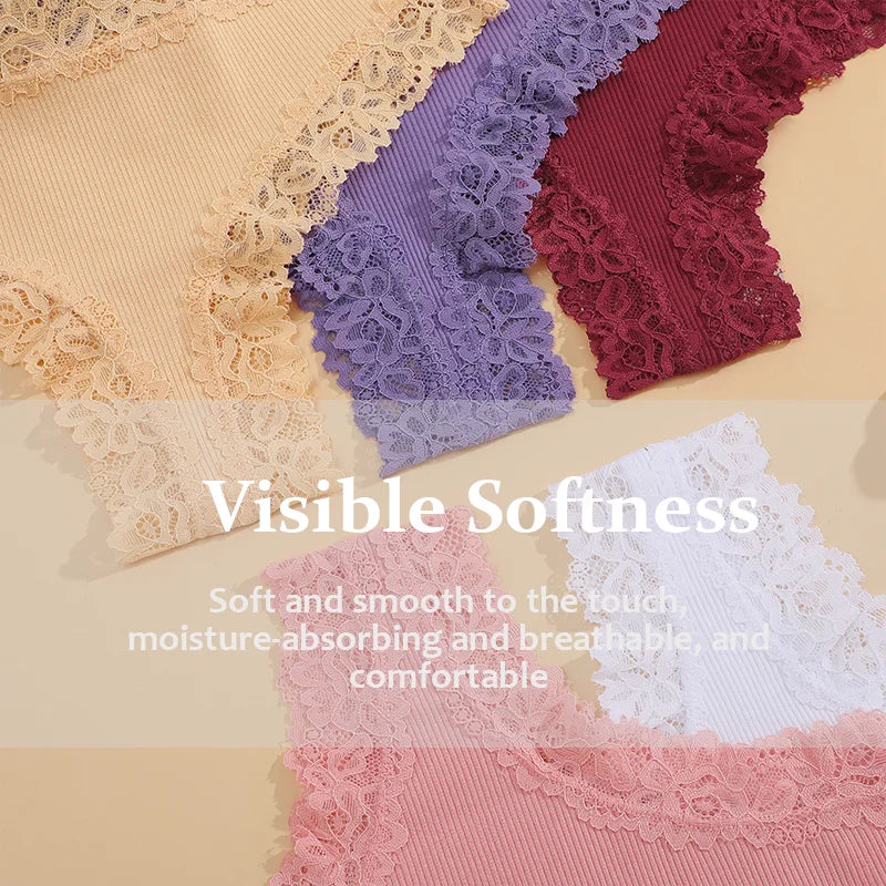 3Pcs/set Women Cotton Panties Floral Lace Intimate Underwear Trendy Patchwork Lace Briefs Female Soft Underpants Lingerie S-XL