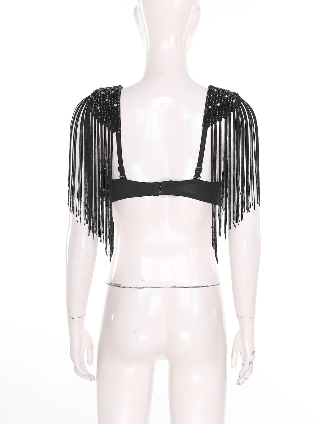 Womens Belly Dance Fringe Bra Allover Plastic Beads Tassel Trim Push-up Bra Top with Shoulder Boards Latin Dance Costume Party