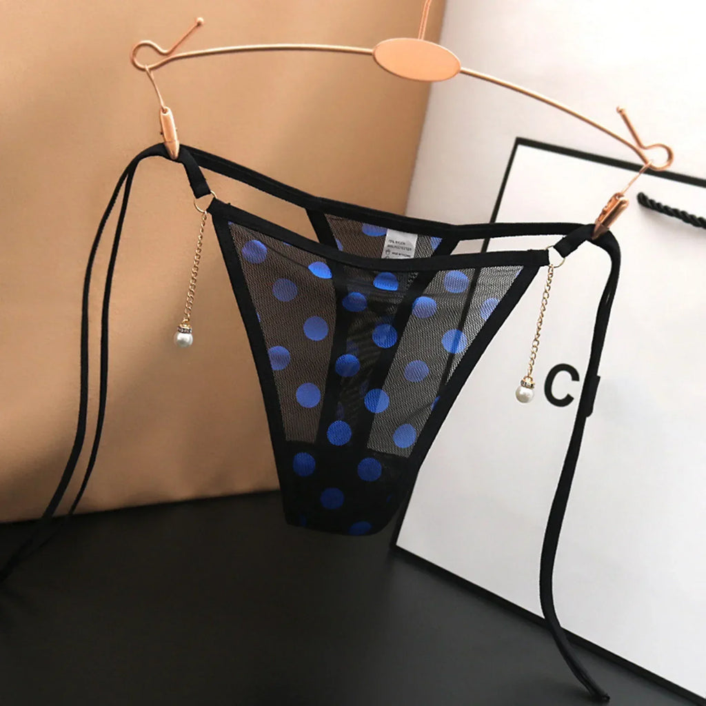 2025 New Sexy Polka Dot Trongs Lace-Up G String Women Low Waist T Pants Tanga Mesh Transparent T-Back Panties
