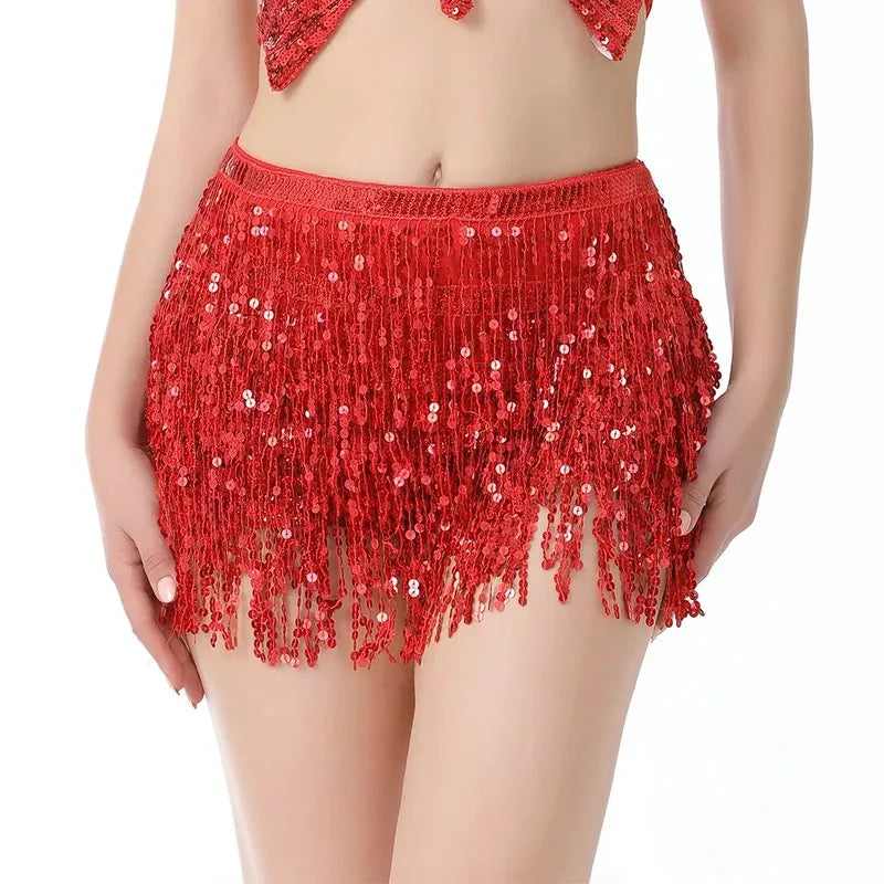 Belly Dance Costume Sequins Tassel Hip Towel Beads Waist Chain Sequins Tassel Dance Dress Prom Performance Waist Towel