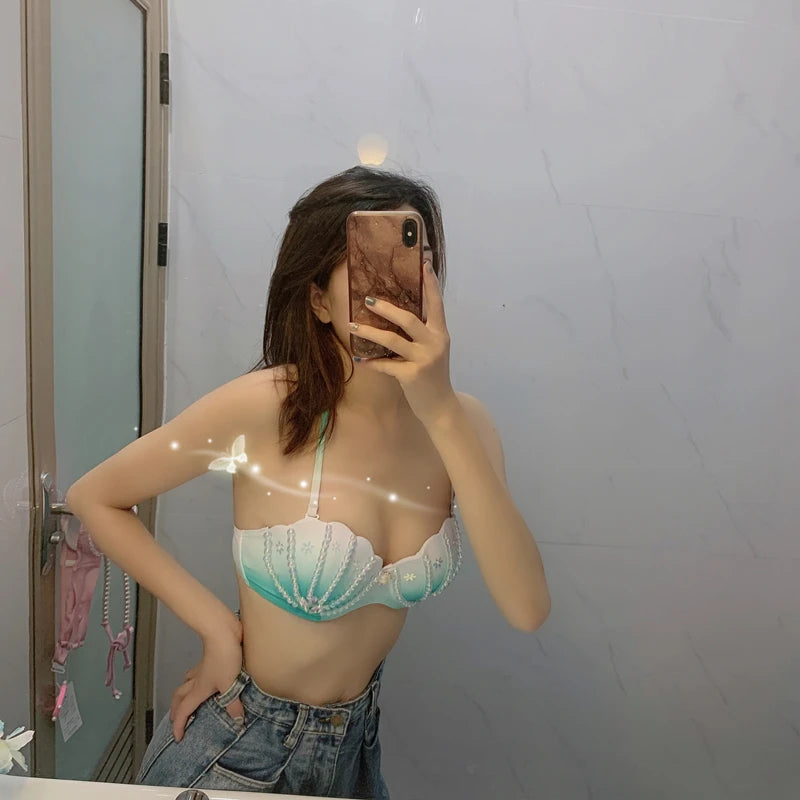 New Korean Ins Sexy Swimming Mermaid Corset Sequin Pearl Bra Panties Beach Bikini Oceanarium Mermaid Show Corset