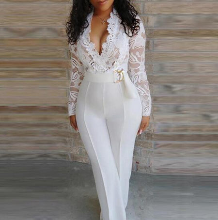 Ebay aliexpress fall sexy deep v perspective lace patchwork pants