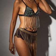 Crystal fringed metal bra