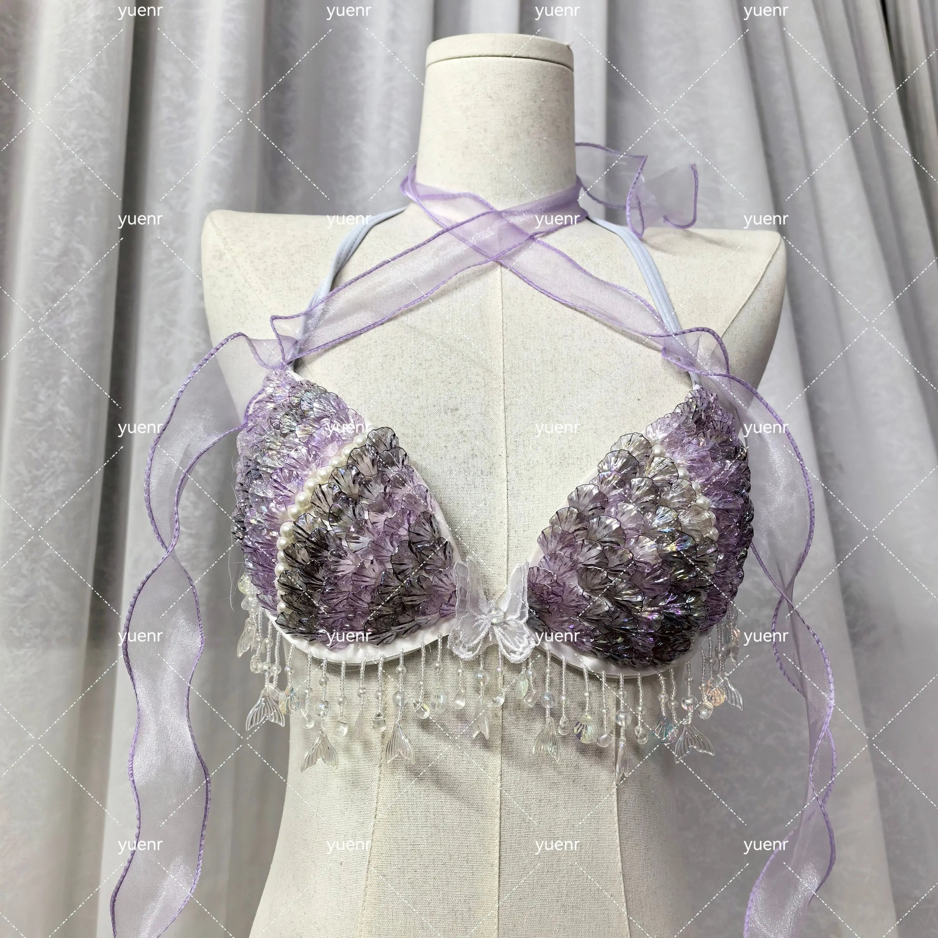 New Handmade Mermaid Corset Shell Sequins Oceanarium Performance Bikini Swimsuit Diving Shooting Role-Play Bra