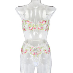 DA 5582b Bowknot Embroidered Lace Floral Lingerie Set