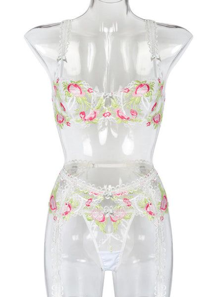 DA 5582b Bowknot Embroidered Lace Floral Lingerie Set
