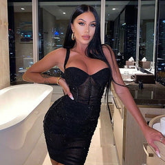 Sexy perspective lace low-cut dress