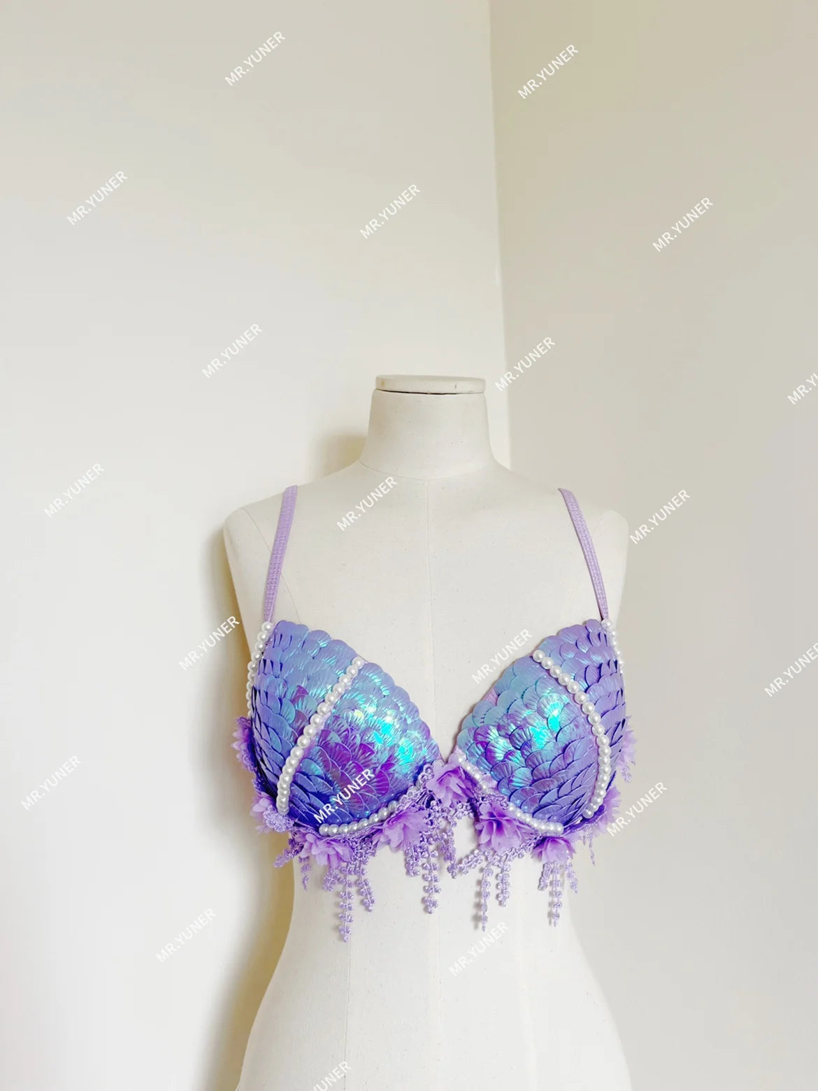 RM Original Mermaid Shell Handmade Sewing Sexy Bikini Peacock Swimsuit Oceanarium Shooting Vacation Sequin Bra