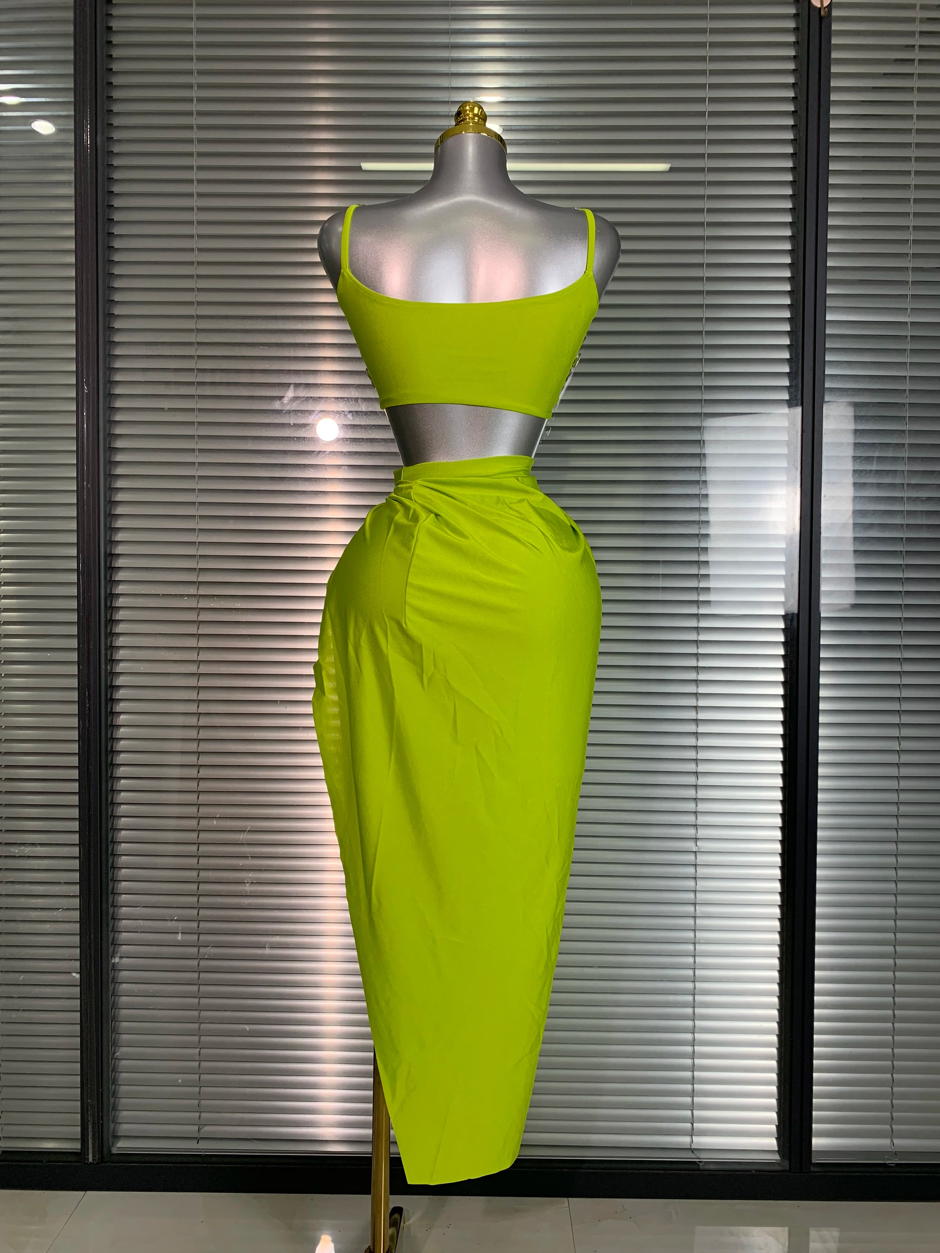 New Women Sexy Two Pieces Set Stretched Crystal Diamonds Night Club Skirt Suits Laced Singer Dancer Stage Performance Costume