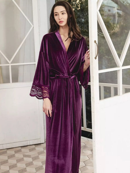Long-sleeve Fleece Suspender Nightdress Gold Velvet Pajamas