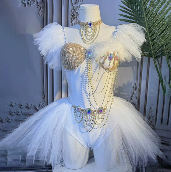 Smokey Blue Shining Chain Vacation Style Bikini Suit