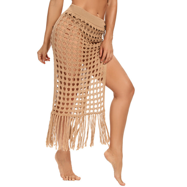 Ladies Fashion Slit Fringe Beach Skirt
