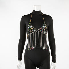 Crystal fringed metal bra