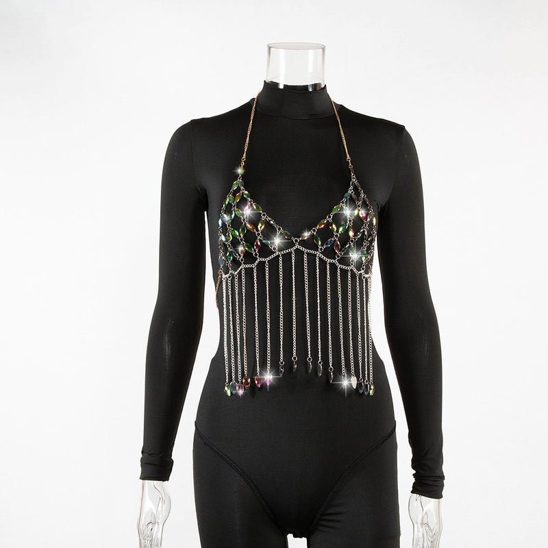Crystal fringed metal bra