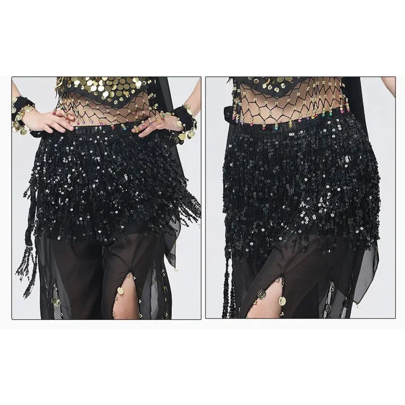 Belly Dance Costume Sequins Tassel Hip Towel Beads Waist Chain Sequins Tassel Dance Dress Prom Performance Waist Towel