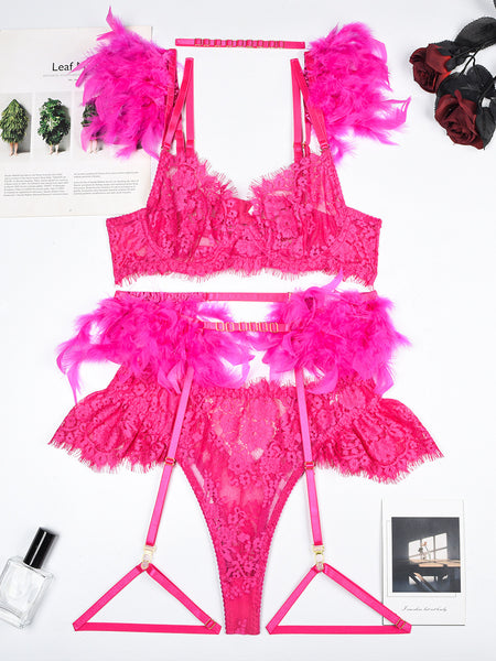 Feather Sexy Lingerie Lace Women Underwear Bra Panty