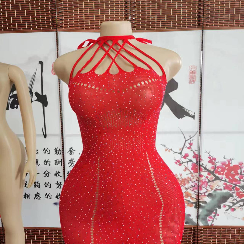 Women's Rhinestone Shiny Sexy Lingerie Fishnet Clothes