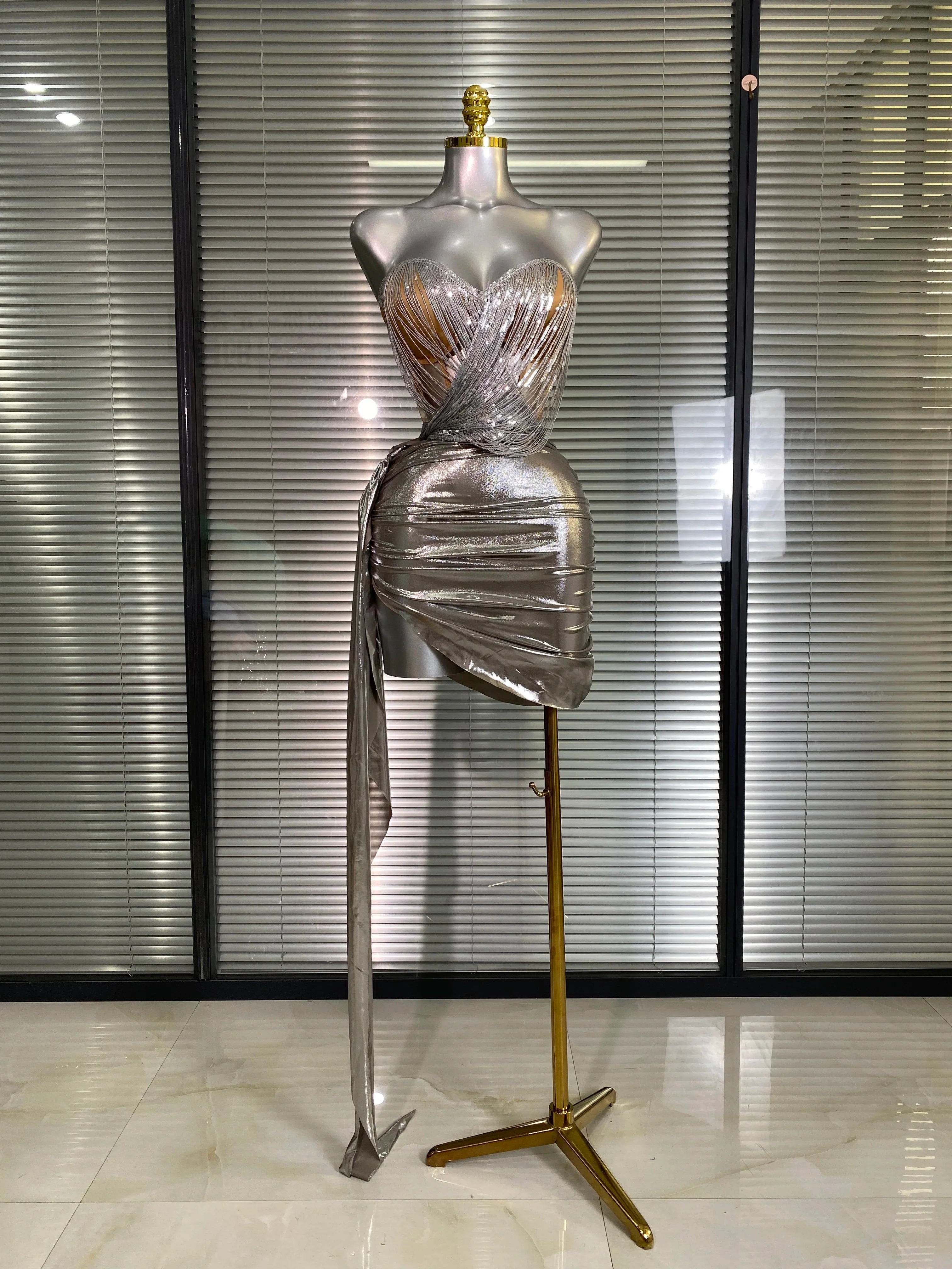 New Sexy Two Pieces Set Women Celebrity Silver Night Club Skirt Suits Laced Singer Dancer Night Club Stage Performance Costume