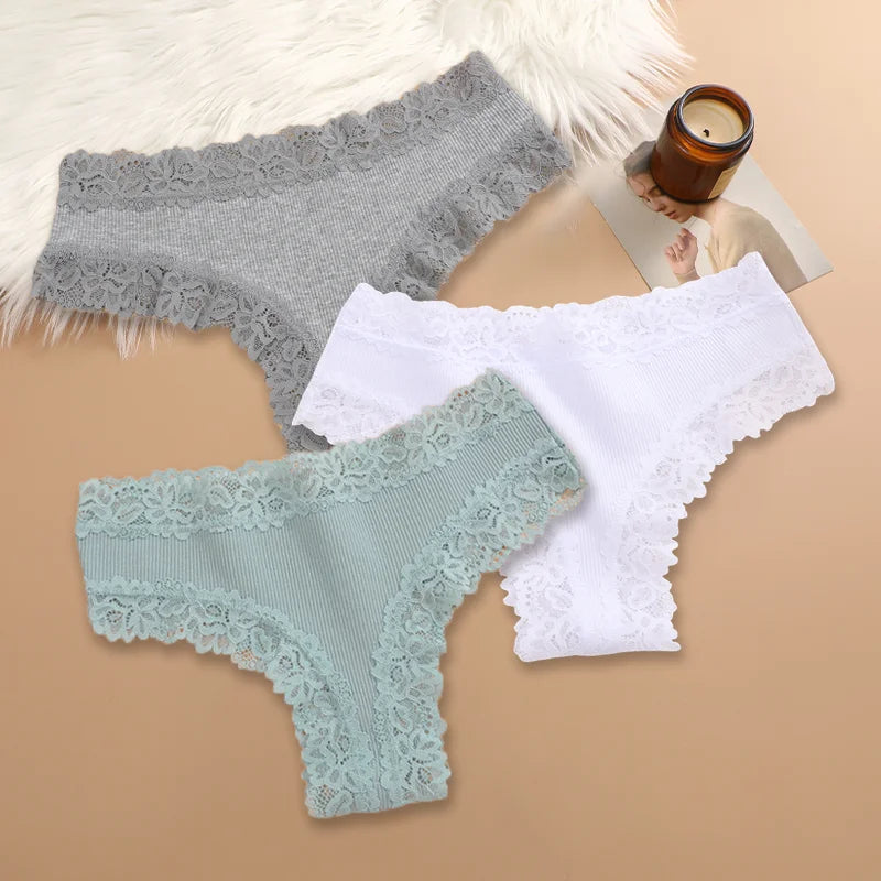 3Pcs/set Women Cotton Panties Floral Lace Intimate Underwear Trendy Patchwork Lace Briefs Female Soft Underpants Lingerie S-XL