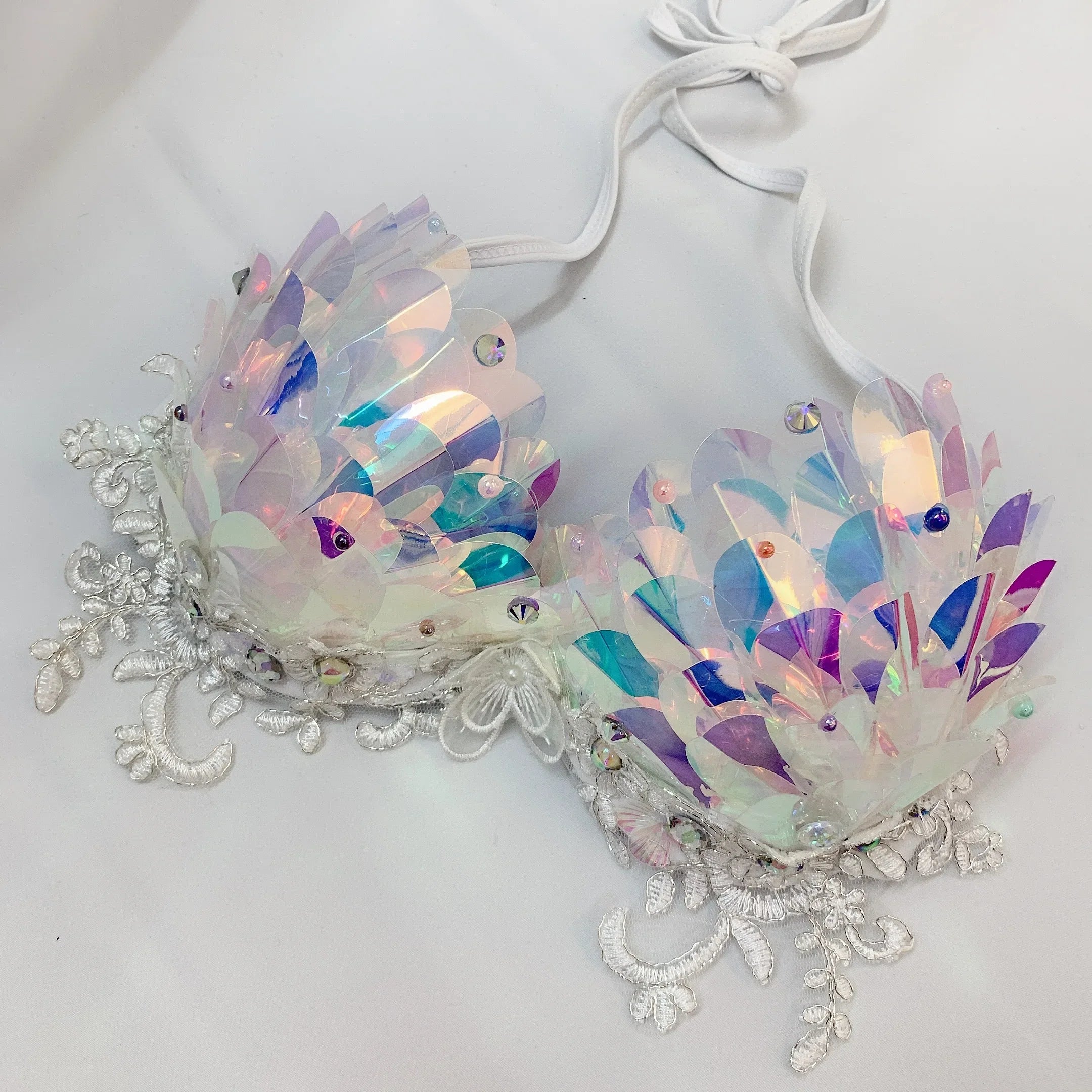 Handmade Rhinestone Tassel Pendant Aquarium Performance Bra Diving Mermaid Swimsuit Mermaid Sequin Corset