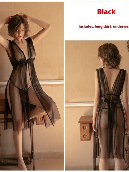 Sexy Pajamas Women's Summer Transparent Lace Slip Nightdress