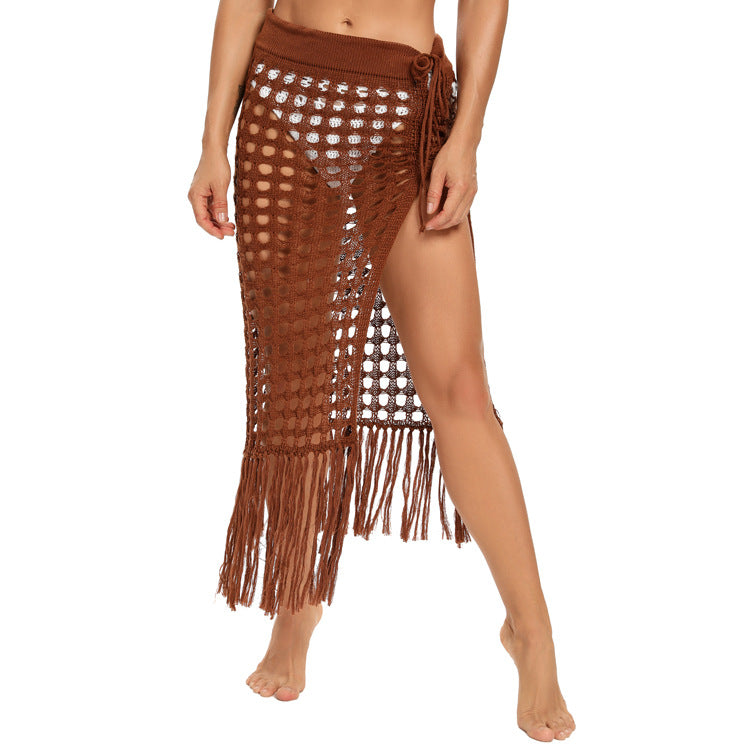 Ladies Fashion Slit Fringe Beach Skirt