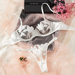 Lace Embroidery Mesh See-through Sexy Lingerie Set