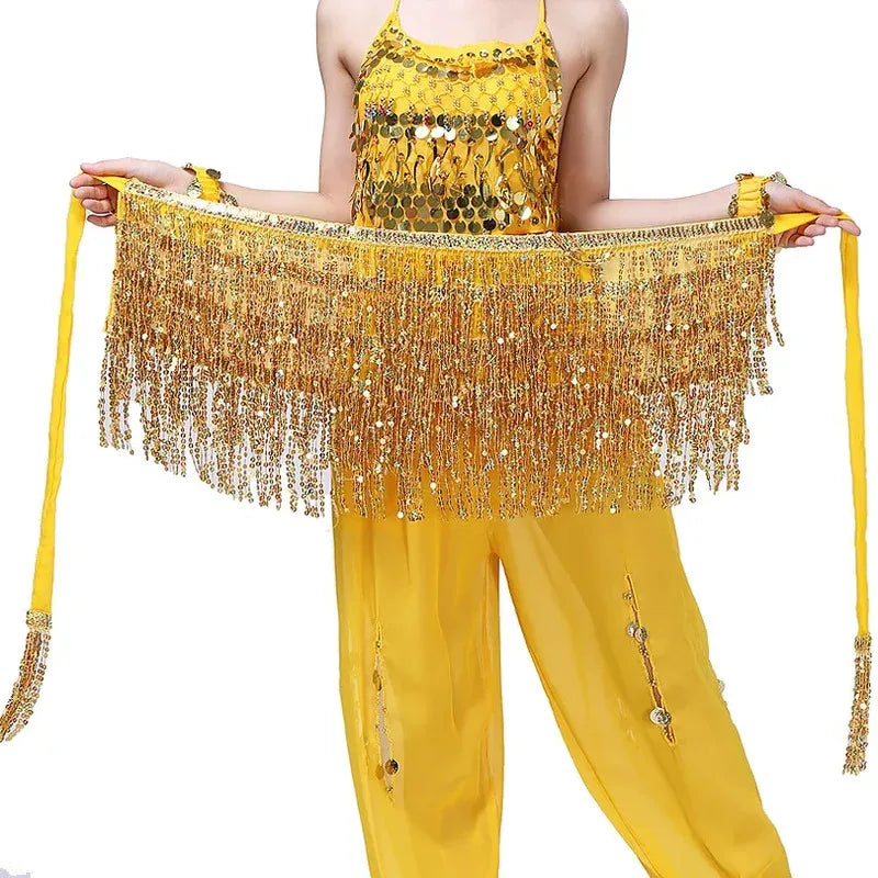 Belly Dance Costume Sequins Tassel Hip Towel Beads Waist Chain Sequins Tassel Dance Dress Prom Performance Waist Towel