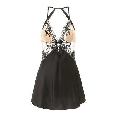 Women's Spring And Autumn Ice Silk Lace Suspender Nightdress