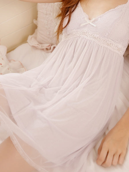 Cute princess Sexy Halter dress lace mesh nightdress