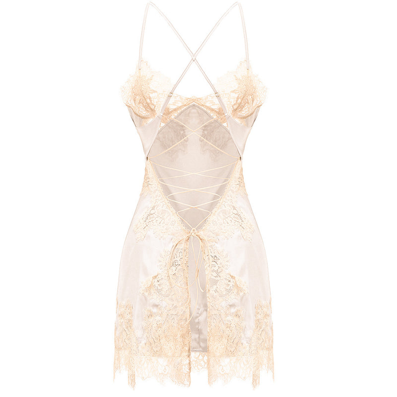 Summer silk satin thin beautiful back suspender nightdress