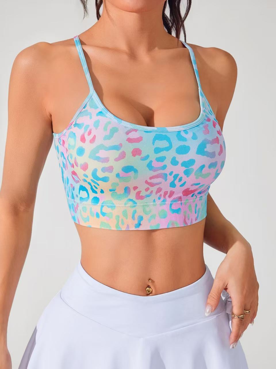 2 Pack Women's Spring & Summer New Cross Thin-Strap Floral Print Daily Sports Bra