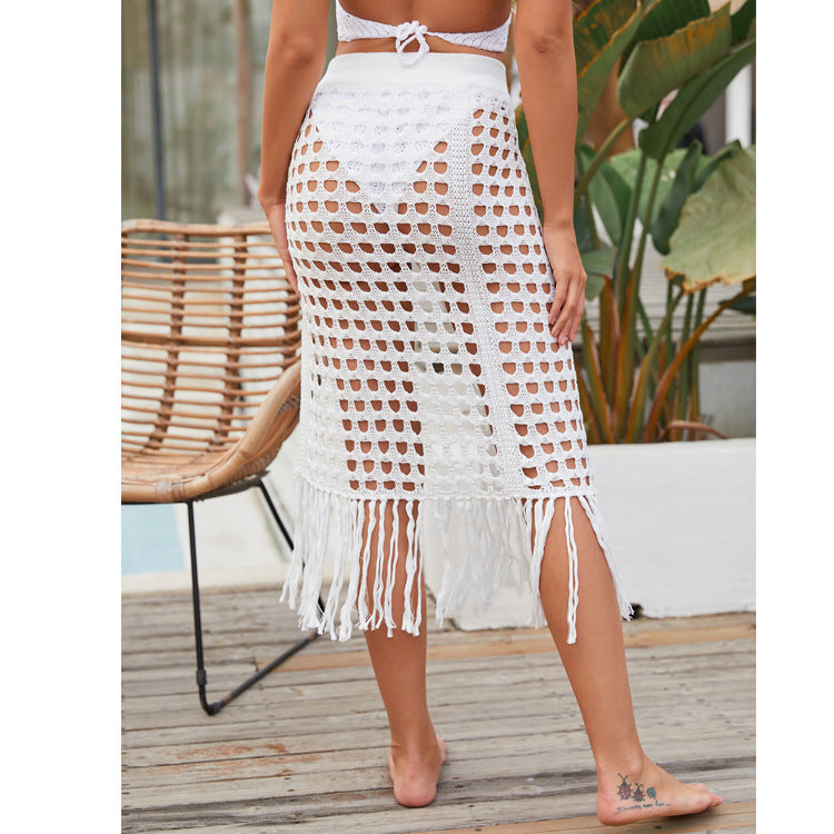 Ladies Fashion Slit Fringe Beach Skirt