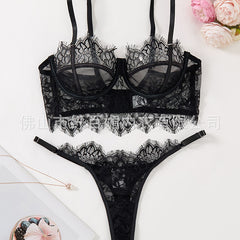 Black Mesh Bra Anti-sagging Lace Sexy Lingerie Set Women