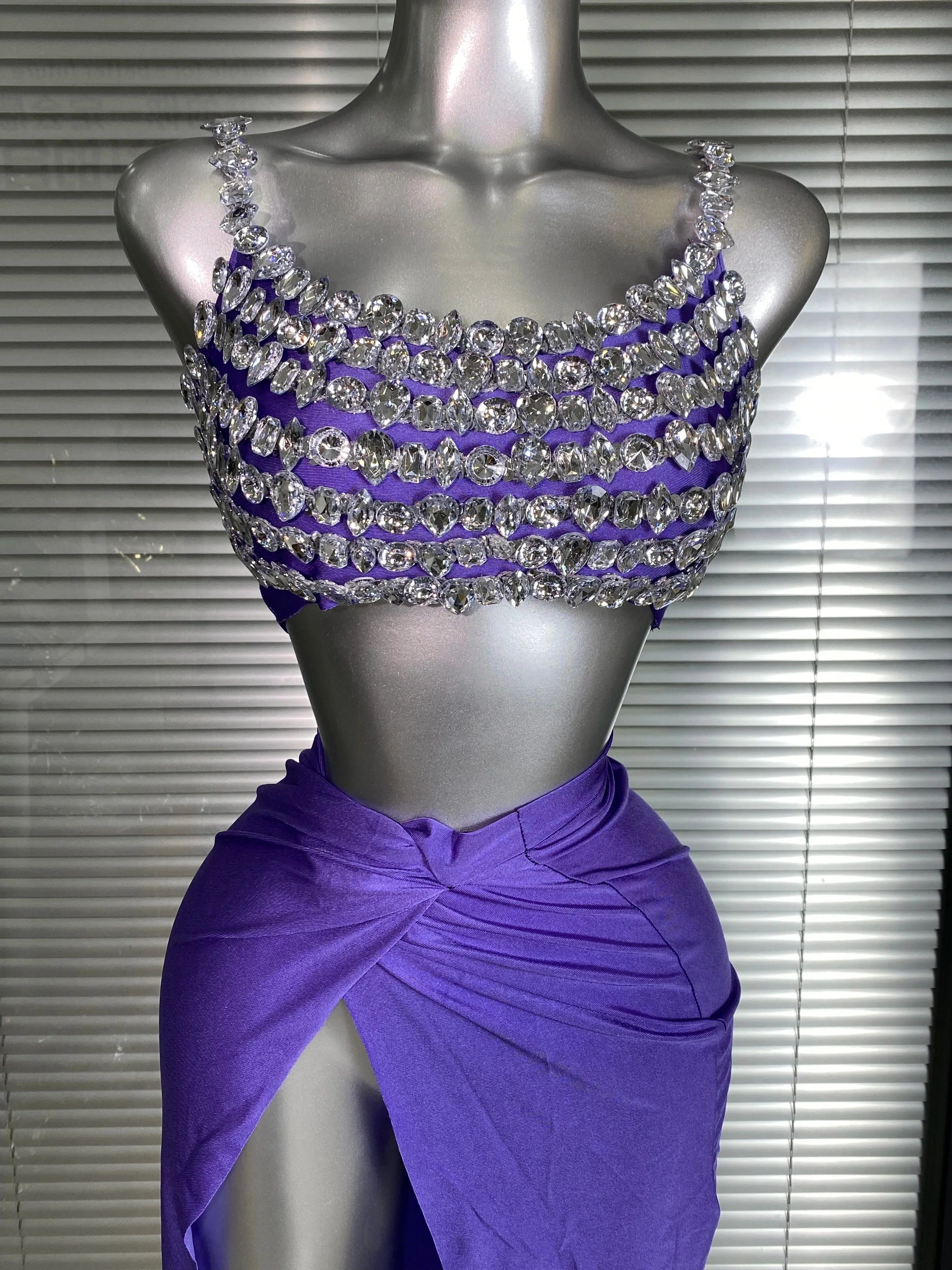 New Women Sexy Two Pieces Set Stretched Crystal Diamonds Night Club Skirt Suits Laced Singer Dancer Stage Performance Costume